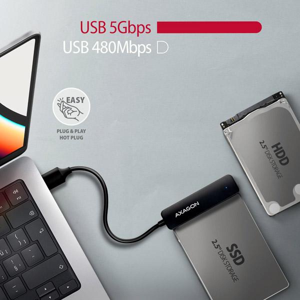 AXAGON ADSA-FP2A USB-A 5Gbps - SATA 6G 2.5" SSD/ HDD SLIM adaptér 