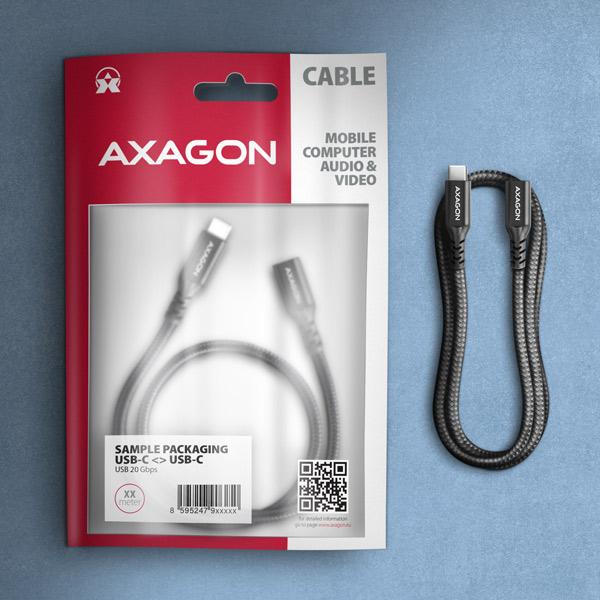 AXAGON BUCM32-CF10AB predlžovací kábel USB-C (M) <-> USB-C (F), 1m, USB 20Gbps, PD 240W, ALU, oplet 