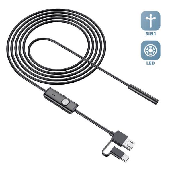 W-star Endoskopická kamera USB UCAM5x2 sonda 5, 5mm 2m HD měkký kabel konektor 3V1 USBC