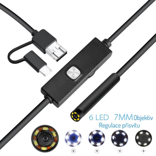 W-Star USB endoskopická kamera priemer 7mm, káblom 2m a zrkadlom aj pre mobil