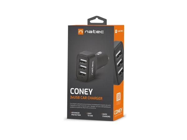 Natec nabíječka do auta CONEY, 2XUSB, 1XUSB-C, 84W 