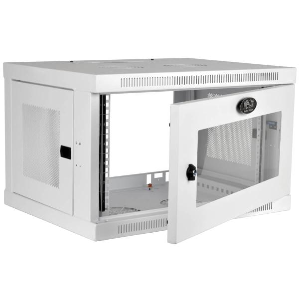 Tripplite Skříň SmartRack 6U, hloubka pro přepínače, prosklené dveře, montáž na stěnu, bílá 