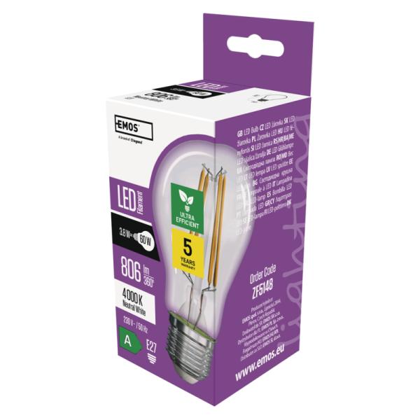 LED žiarovka A60/ E27/ 3, 8W/ 60W/ 806lm/ neutrálna biela