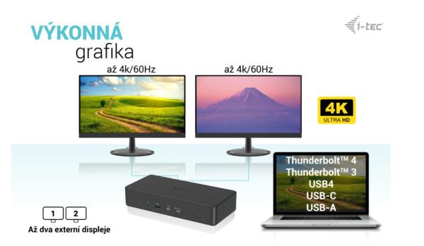 i-tec USB 3.0/ USB-C/ Thunderbolt 3 Professional Dual 4K Display Docking Station Gen2, PD 100W 
