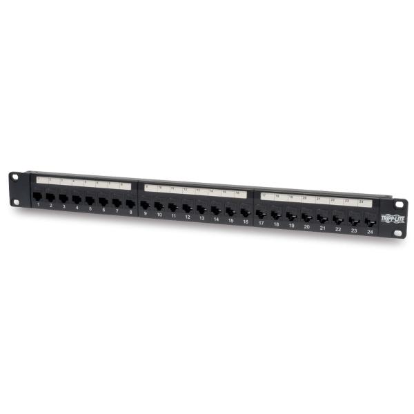 Tripplite Patch panel průchozí pro montáž do racku 1U, 24x Cat6/ Cat5, RJ45 Ethernet