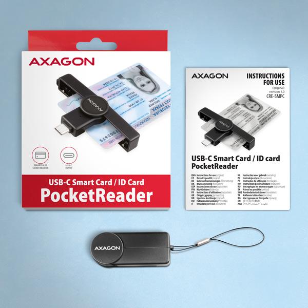 AXAGON CRE-SMPC, USB-C PocketReader čítačka kontaktných kariet Smart card (eObčanka, eID klient) 