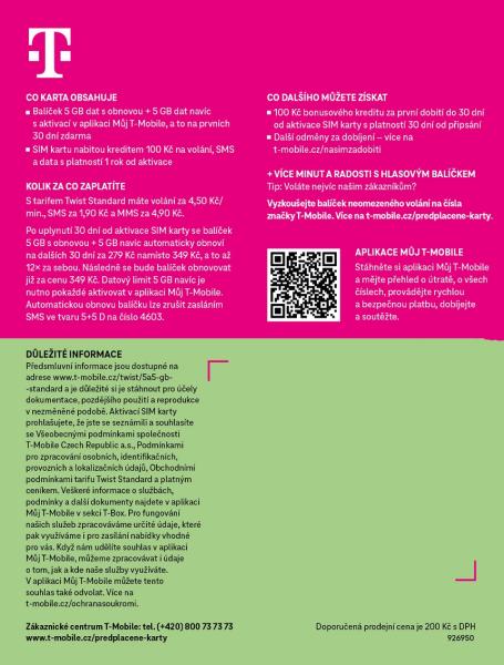 T-mobile Predplatená karta 10GB 