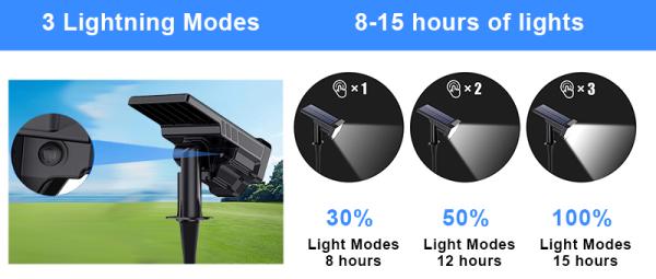 Vonkajšie solárne LED svetlo VIKING D26/ 650lm/ 2200mAh/ 3 režimy/ IP65/ inštalácia-zem i stenu 