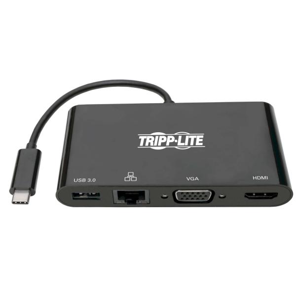 Tripplite Mini dokovací stanice USB-C / HDMI, VGA, USB-A, GbE, HDCP, černá 