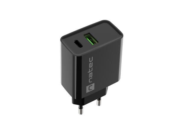 Univerzálna nabíjačka Natec RIBERA 20W 1X USB-A + 1X USB-C, čierna 