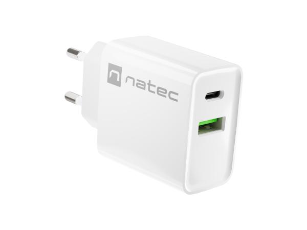 Univerzálna nabíjačka Natec RIBERA 20W 1X USB-A + 1X USB-C, biela 