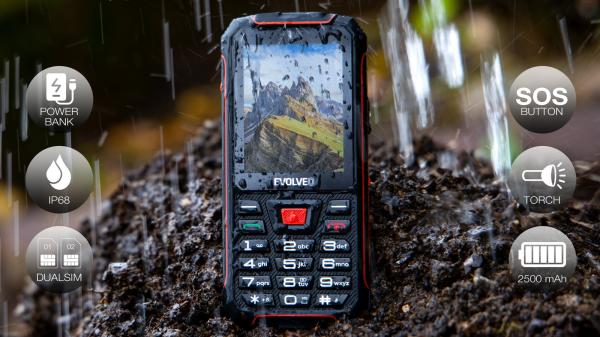 EVOLVEO StrongPhone W4, IP68 odolný Dual SIM telefón, 2, 8" LCD, 2500mAh, Powerbanka, čierno-červený 