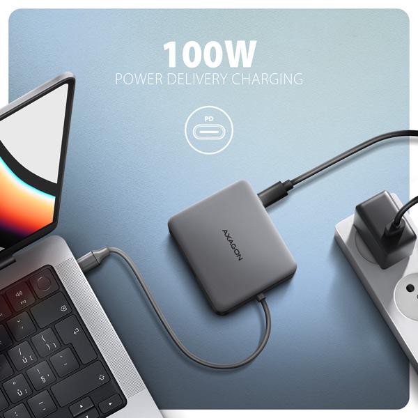 AXAGON HMC-5HL, USB 5Gbps hub, 2x USB-A, HDMI 4k/ 60Hz, RJ-45 GLAN, PD 100W, kábel USB-C 20cm 