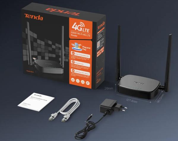 Tenda 4G05 Wi-Fi N300 4G/ 3G LTE router, 2x WAN/ LAN, 1x nanoSIM, IPv6, VPN, LTE Cat.4, CZ App 