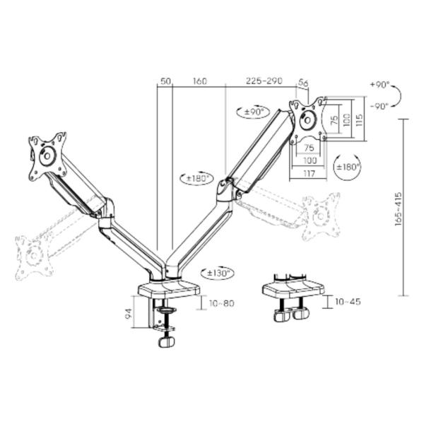 Držiak monitora Brateck LDT46-C024E dve ramená vedľa seba mechanická pružina 