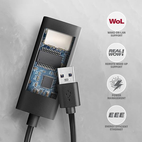 AXAGON ADE-AR, USB-A 3.2 Gen 1 - Gigabit Ethernet sieťová karta, Realtek 8153, auto inštal 