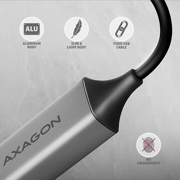 AXAGON ADE-TXCA, USB-C + USB-A 3.2 Gen 1 - Gigabit Ethernet sieťová karta, Asix AX88179, auto inštal 
