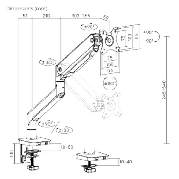 Držák monitoru Brateck LDT60-C012 jedno rameno mechanická pružina Heavy Duty 