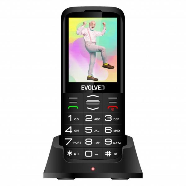 EVOLVEO EasyPhone FS, vyklápací mobilný telefón 2.8" pre seniorov s nabíjacím stojanom (čierna farba)