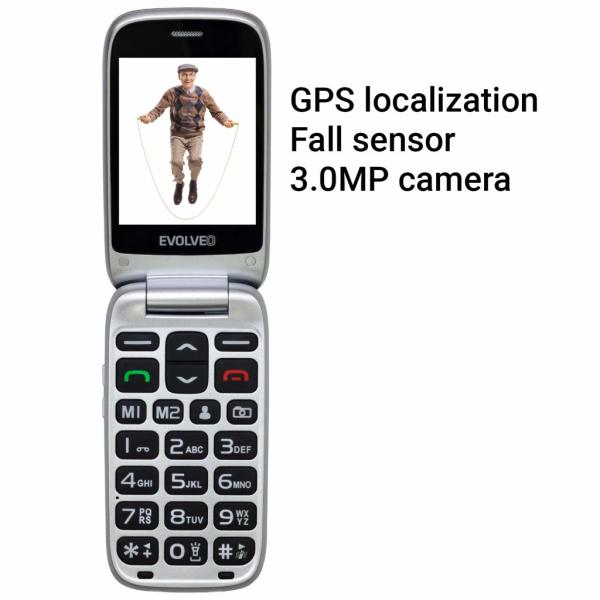 EVOLVEO EasyPhone FS, vyklápací mobilný telefón 2.8" pre seniorov s nabíjacím stojanom (červená farba 
