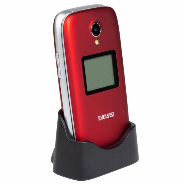 EVOLVEO EasyPhone FS, vyklápací mobilný telefón 2.8" pre seniorov s nabíjacím stojanom (červená farba 