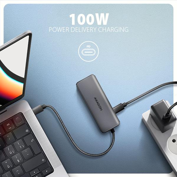 AXAGON HMC-5H8K, USB 5Gbps hub, 2x USB-A, USB-C, HDMI 8k/ 30Hz, PD 100W, kábel USB-C 15cm 