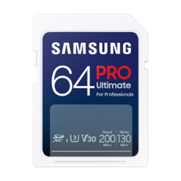 64 GB . SDXC karta Samsung PRO ULTIMATE Class 10 (U3 V30), ( r200NB/s, w130MB/s)