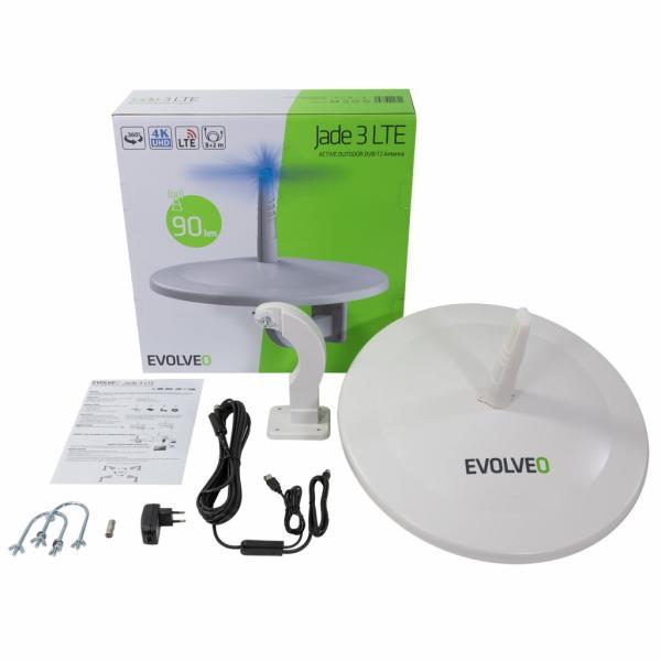 EVOLVEO Jade 3, aktívna vonkajšia anténa FM/ DAB+/ DVB-T2, filter LTE, 4G, 5G 