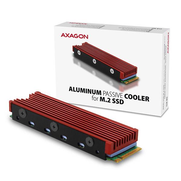AXAGON CLR-M2, hliníkový pasívny chladič pre jedno aj obojstranný M.2 SSD disk, výška 12 mm