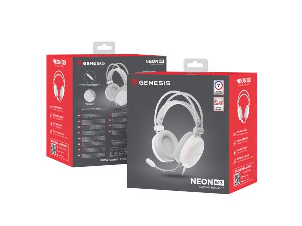 Herní sluchátka s mikrofonem Genesis NEON 613/ Stereo/ ANC/ Jack/ Drát/ Stand/ Bílá 