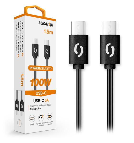 Datový kabel ALIGATOR POWER 100W, USB-C/ USB-C 5A, 1, 5m černý