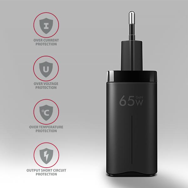 AXAGON ACU-DPQ65, GaN nabíjačka do siete 65W, 3x port (USB-A + dual USB-C), PD3.0/ QC4+/ PPS/ Apple 