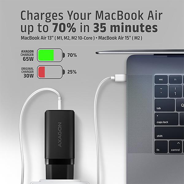 AXAGON ACU-DPQ65, GaN nabíjačka do siete 65W, 3x port (USB-A + dual USB-C), PD3.0/ QC4+/ PPS/ Apple 