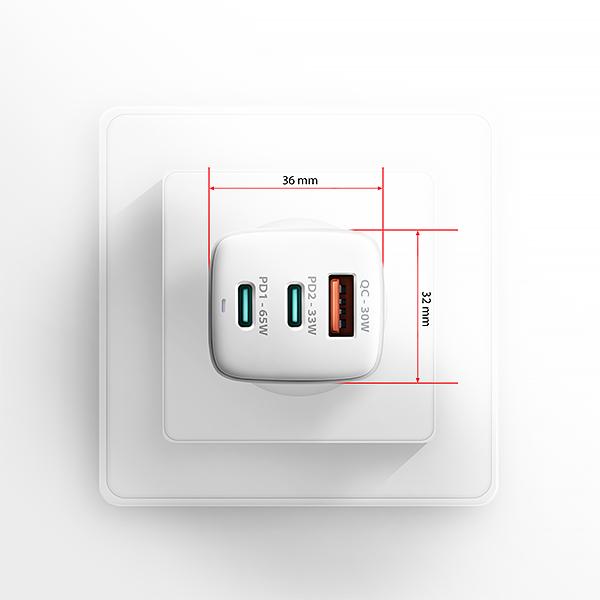 AXAGON ACU-DPQ65W, GaN nabíjačka do siete 65W, 3x port (USB-A + dual USB-C), PD3.0/ QC4+/ PPS/ Apple 