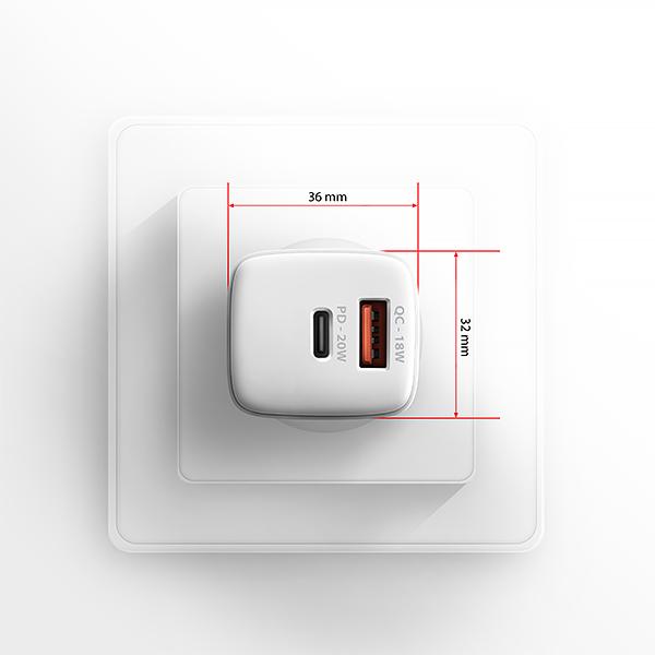 AXAGON ACU-PQ20W nabíjačka do siete 20W, 2x port (USB-A + USB-C), PD3.0/ PPS/ QC4+/ AFC/ Apple, biela 