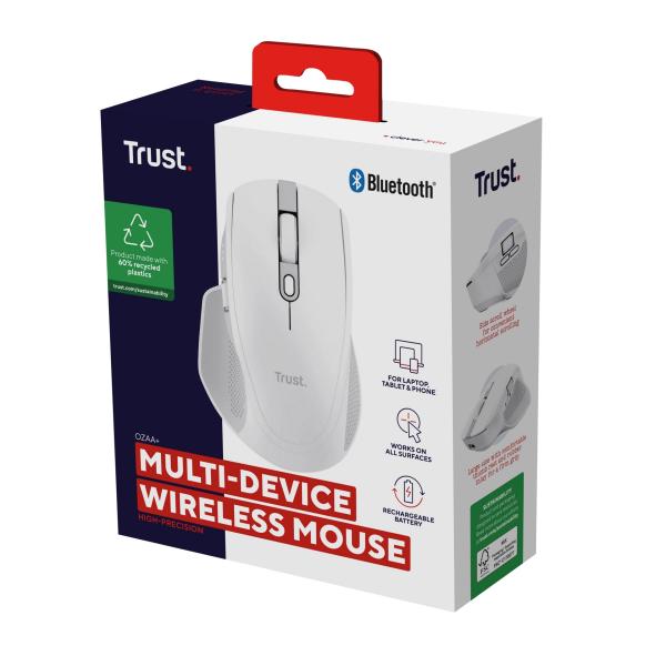 Trust Ozaa+/ Kancelárska/ Optická/ Pre pravákov/ 3 200 DPI/ USB+BT/ Biela 