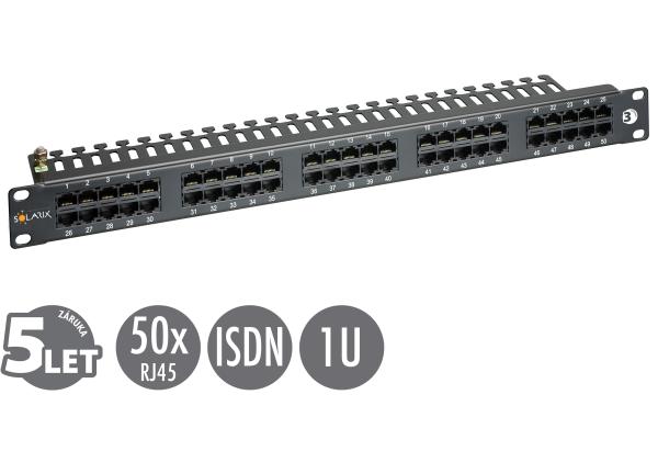 19" ISDN panel Solarix 50 x RJ45 čierny 1U SX50-ISDN-BK