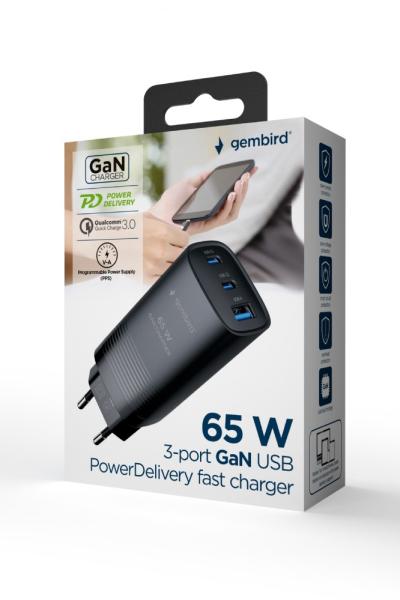 GEMBIRD PD nabíjačka 1xUSB-A 2xUSB-C 67W čierna 