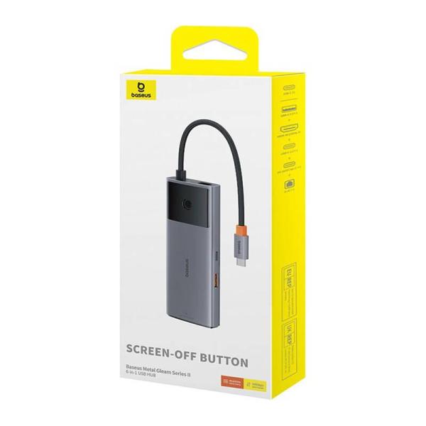 Baseus hub Series 2 USB 6v1 (USB-C/ HDMI4K60Hz/ USB-C(10Gbps)/ USB-A(10Gbps)/ RJ45/ USB-C(PD) šedý 