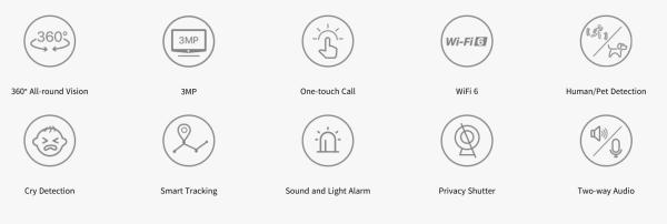 Tenda RP3 Pro AI Security 2K (3MP) Wi-Fi 6 otočná kamera, nočné videnie, audio, WPA3, AX300 