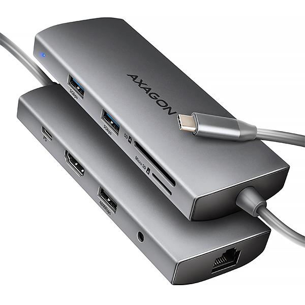 AXAGON HMC-8HLSA, USB 5Gbps hub, 3x USB-A, HDMI 4k/ 60Hz, RJ-45 GLAN, SD/ microSD, audio, PD 100W