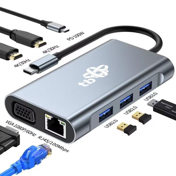TB Touch USB C 8v1 - HDMI 2x, USB, VGA, RJ45, PD 