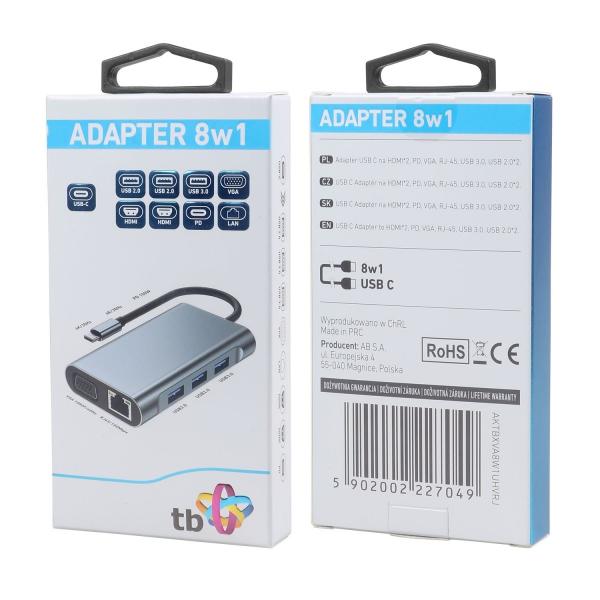 TB Touch USB C 8v1 - HDMI 2x, USB, VGA, RJ45, PD