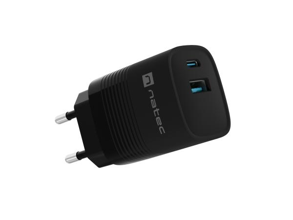 Univerzálna USB nabíjačka Natec RIBERA GaN 30 W, 1X USB-A, 1X USB-C, čierna 