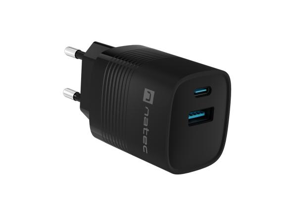 Univerzálna USB nabíjačka Natec RIBERA GaN 30 W, 1X USB-A, 1X USB-C, čierna 