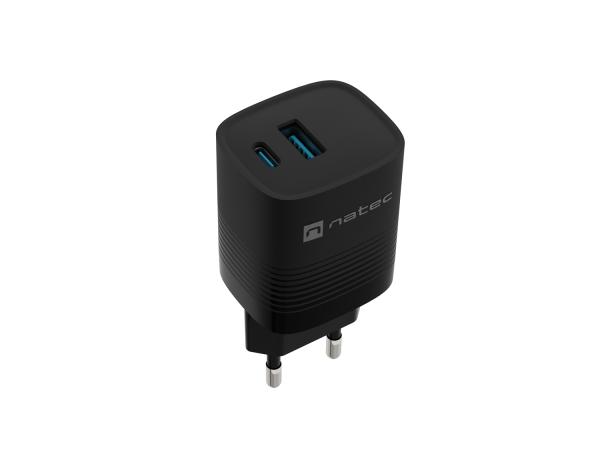 Univerzálna USB nabíjačka Natec RIBERA GaN 30 W, 1X USB-A, 1X USB-C, čierna