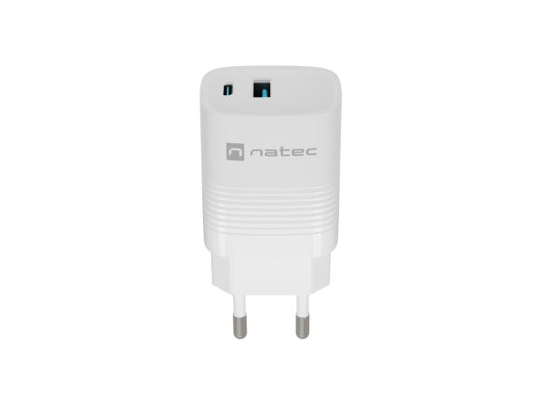 Univerzálna USB nabíjačka Natec RIBERA GaN 30W, 1X USB-A, 1X USB-C, Biela 