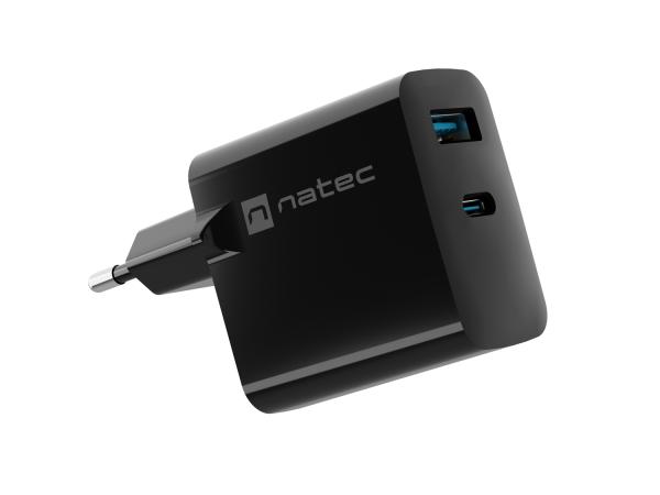 Univerzálna USB nabíjačka Natec RIBERA GaN 45W, 1X USB-A, 1X USB-C, čierna 