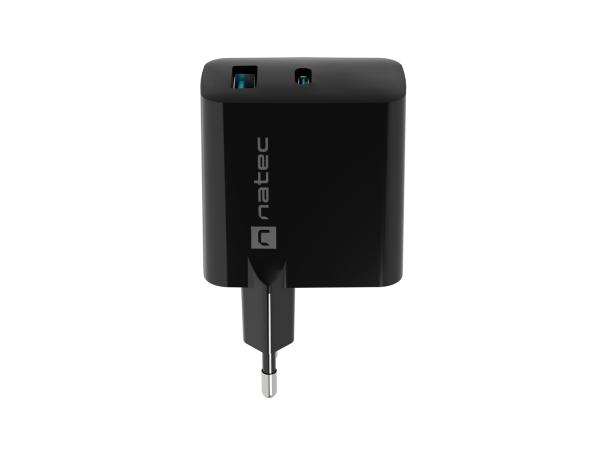 Univerzálna USB nabíjačka Natec RIBERA GaN 45W, 1X USB-A, 1X USB-C, čierna 