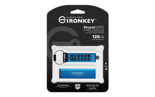 Kingston Ironkey Keypad 200C/ 128GB/ 280MBps/ USB 3.0/ USB-C/ Modrá